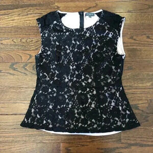 The Limited Women’s S Light Pink/Black Floral Lace Overlay Sleeveless Blouse EUC